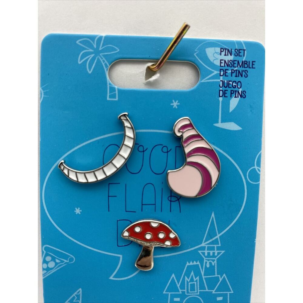 Disney Parks Pin Alice in Wonderland Flair 3 Pins Set Cheshire Cat and Mushroom - Picture 2 of 4